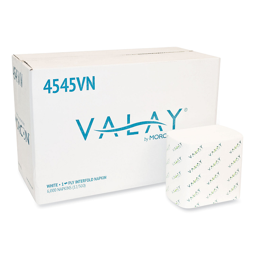 Morcon Tissue Valay Interfolded Napkins, 1-Ply, White, 6.5 x 8.25, 6,000/Carton (MOR4545VN)
