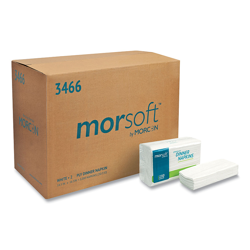 Morcon Tissue Morsoft Dinner Napkins, 2-Ply, 14.5 x 16.5, White, 3,000/Carton (MOR3466)