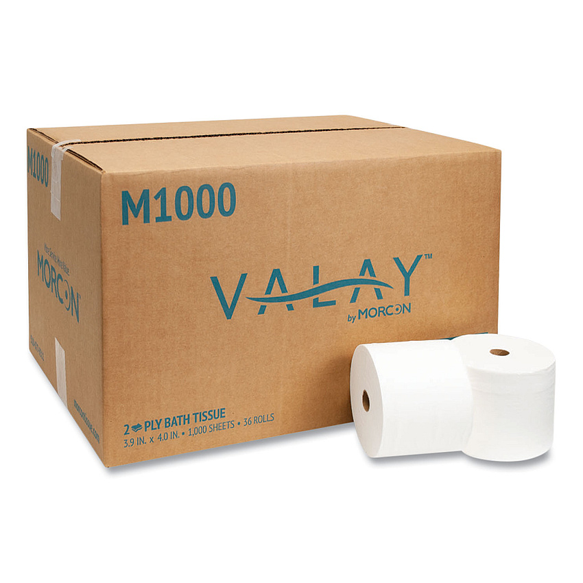 Morcon Tissue Small Core Bath Tissue, Septic Safe, 2-Ply, White, 1,000 Sheets/Roll, 36 Rolls/Carton (MORM1000)