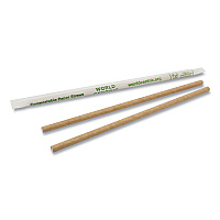 World Centric Sustainable Kraft Paper Straws, Wrapped, 8", Natural, 6,000/Carton (WORSTPA8WK)