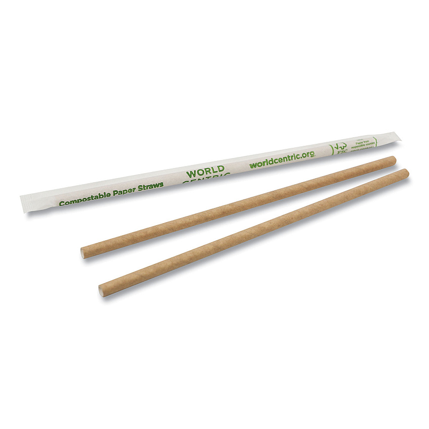 World Centric Sustainable Kraft Paper Straws, Wrapped, 8", Natural, 6,000/Carton (WORSTPA8WK)