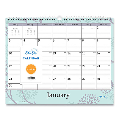 Blue Sky Rue Du Flore Wall Calendar, Floral Artwork, 12 x 15, White/Jade/Lavender Sheets, 12-Month (Jan to Dec): 2025 (101611)