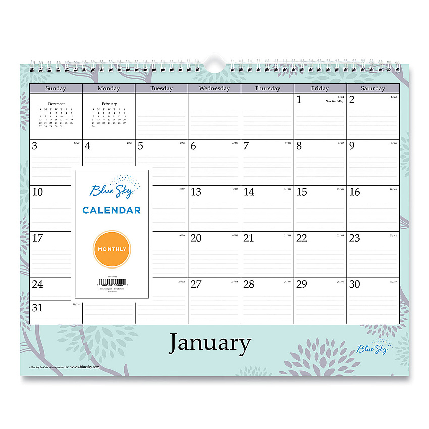 Blue Sky Rue Du Flore Wall Calendar, Floral Artwork, 12 x 15, White/Jade/Lavender Sheets, 12-Month (Jan to Dec): 2025 (101611)