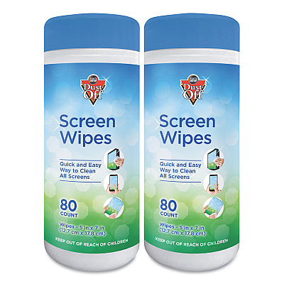 Dust-Off Premoistened Monitor Cleaning Wipes, Cloth, 5 x 7,Citrus, White, 80/Tub, 2 Tubs/Pack (DOFDSCT2)