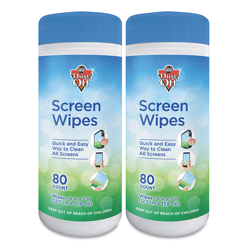 Dust-Off Premoistened Monitor Cleaning Wipes, Cloth, 5 x 7,Citrus, White, 80/Tub, 2 Tubs/Pack (DOFDSCT2)