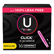 U by U by U by Kotex Click Compact Tampons, Regular, 16/Pack, 8 Packs/Carton (KCC53445)