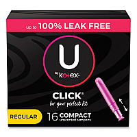 U by U by U by Kotex Click Compact Tampons, Regular, 16/Pack, 8 Packs/Carton (KCC53445)