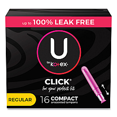 U by U by U by Kotex Click Compact Tampons, Regular, 16/Pack, 8 Packs/Carton (KCC53445)
