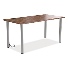 Union & Scale Essentials Writing Table-Desk with Integrated Power Management, 59.7" x 29.3" x 28.8", Espresso/Aluminum (UOS24398967)