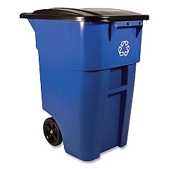 Rubbermaid Commercial Square Brute Recycling Rollout Container, 50 gal, Plastic, Blue (RCP9W2773BLU)