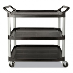 Rubbermaid Commercial Three-Shelf Service Cart, Plastic, 3 Shelves, 200 lb Capacity, 18.63" x 33.63" x 37.75", Black (342488BLA)
