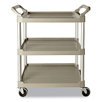 Rubbermaid Commercial Three-Shelf Service Cart, Plastic, 3 Shelves, 200 lb Capacity, 18.63" x 33.63" x 37.75", Off-White (RCP342488OWH)