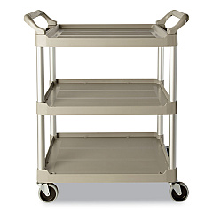 Rubbermaid Commercial Three-Shelf Service Cart, Plastic, 3 Shelves, 200 lb Capacity, 18.63" x 33.63" x 37.75", Off-White (RCP342488OWH)