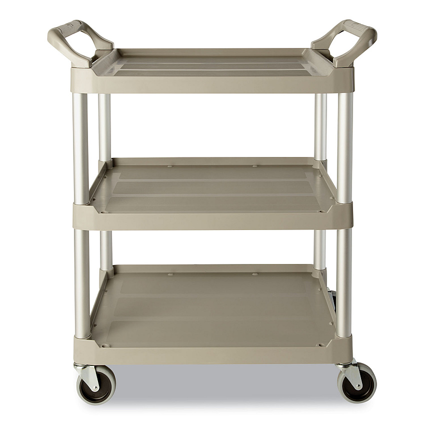Rubbermaid Commercial Three-Shelf Service Cart, Plastic, 3 Shelves, 200 lb Capacity, 18.63" x 33.63" x 37.75", Off-White (RCP342488OWH)