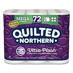 Quilted Northern Ultra Plush Bathroom Tissue, Mega Rolls, Septic Safe, 3-Ply, White, 284 Sheets/Roll, 18 Rolls/Carton (GPC874685)