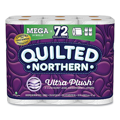 Quilted Northern Ultra Plush Bathroom Tissue, Mega Rolls, Septic Safe, 3-Ply, White, 284 Sheets/Roll, 18 Rolls/Carton (GPC874685)