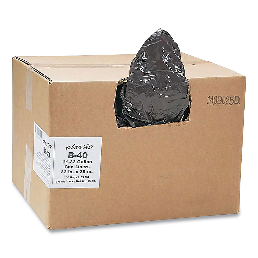Classic Linear Low-Density Can Liners, 33 gal, 0.63 mil, 33" x 39", Black, 25 Bags/Roll, 10 Rolls/Carton (WBIB40790170)
