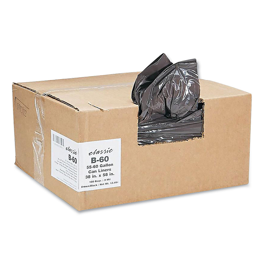 Classic Linear Low-Density Can Liners, 60 gal, 0.9 mil, 38" x 58", Black, 10 Bags/Roll, 10 Rolls/Carton (WBIB60790196)