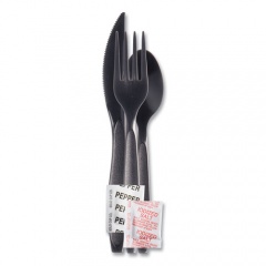 Dart Reliance Mediumweight Cutlery Kit, Knife/Fork/Spoon/Salt/Pepper/Napkin, Black, 250 Kits/Carton (RSK8Y0004)
