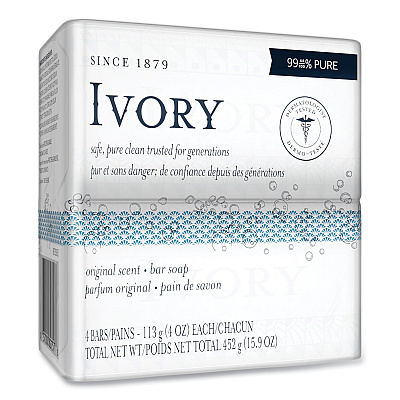 Ivory Bar Soap, Original Scent, 4 oz, 4/Pack, 18 Packs/Carton (PGC82757)