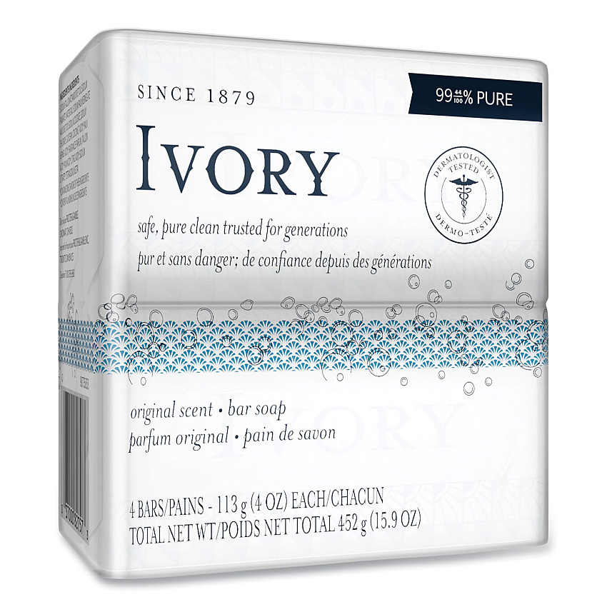 Ivory Bar Soap, Original Scent, 4 oz, 4/Pack, 18 Packs/Carton (PGC82757)