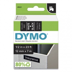 DYMO D1 High-Performance Polyester Removable Label Tape, 0.5" x 23 ft, White on Black (45021)