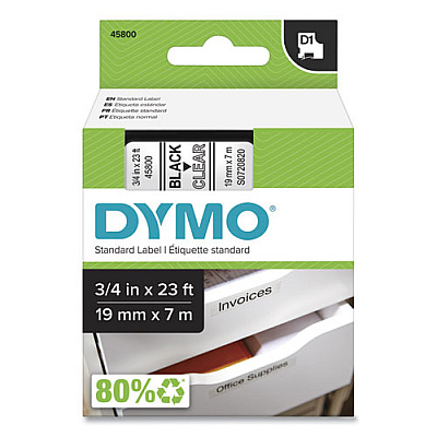 DYMO D1 High-Performance Polyester Removable Label Tape, 0.75" X 23 Ft, Black On Clear (DYM45800)
