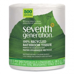 Seventh Generation 100% Recycled Bathroom Tissue, Septic Safe, Individually Wrapped Rolls, 2-Ply, White, 500 Sheets/Jumbo Roll, 60/Carton (137038)