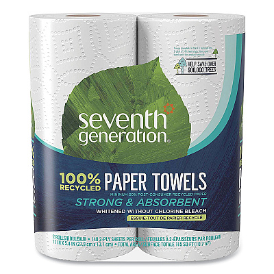 Seventh Generation 100% Recycled Paper Kitchen Towel Rolls, 2-Ply, 11 x 5.4, 140 Sheets/Roll, 2 Rolls/Pack, 12 Packs/Carton (SEV13730)