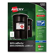 Avery UltraDuty GHS Chemical Waterproof and UV Resistant Labels, 8.5 x 11, White, 50/Pack (AVE60521)