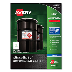 Avery UltraDuty GHS Chemical Waterproof and UV Resistant Labels, 8.5 x 11, White, 50/Pack (AVE60521)