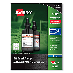 Avery UltraDuty GHS Chemical Waterproof and UV Resistant Labels, 2 x 2, White, 12/Sheet, 50 Sheets/Pack (AVE60526)