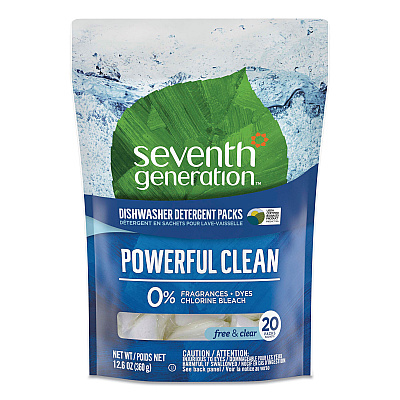 Seventh Generation Natural Automatic Dishwasher Detergent Packs, Free and Clear, 45 Powder Packets/Box, 5 Boxes/Carton (SEV45180CT)