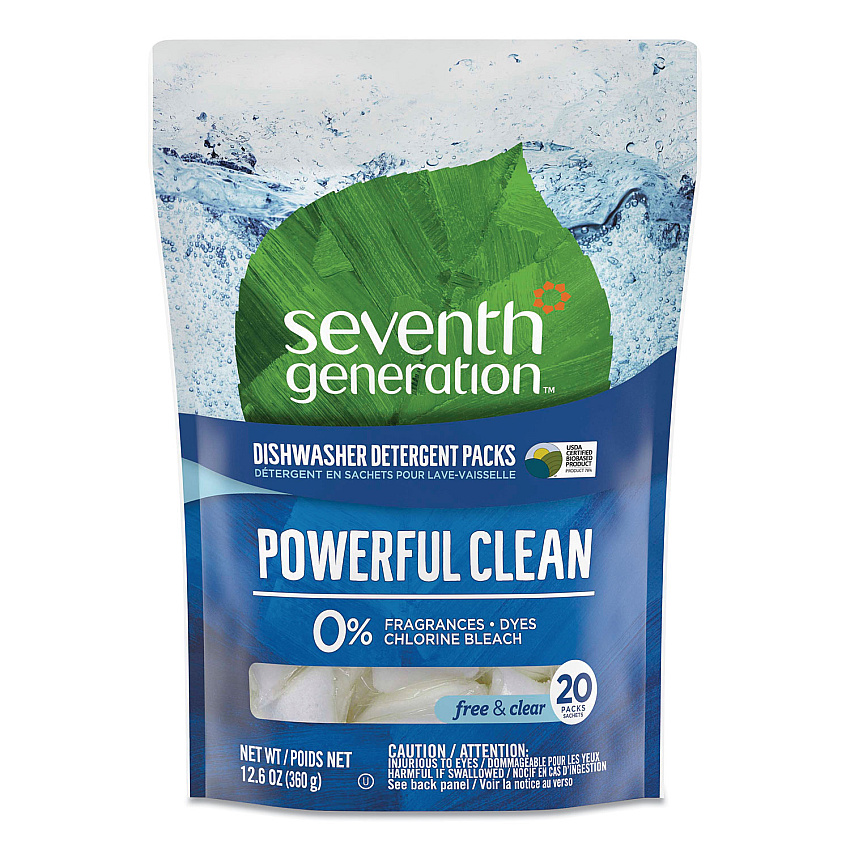 Seventh Generation Natural Automatic Dishwasher Detergent Packs, Free and Clear, 45 Powder Packets/Box, 5 Boxes/Carton (SEV45180CT)