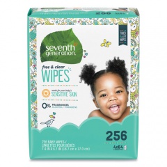 Seventh Generation Free and Clear Baby Wipes, 7 x 7, Refill, Unscented, White, 256/Pack, 3 Packs/Carton (34219CT)