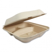 World Centric Fiber Hinged Containers, 3-Compartment, 8 x 8 x 3, Natural, Paper, 300/Carton (TOSCU8T)