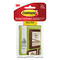 Command Picture Hanging Strips, Large, Removable, Holds Up to 4 lbs per Pair, 0.75 x 3.65, White, 12 Pairs/Pack (MMM1720612ES)