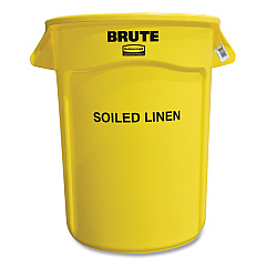 Rubbermaid Commercial Vented Round Brute Container, "Soiled Linen" Imprint, 32 gal, Plastic, Yellow (RCP263294YEL)