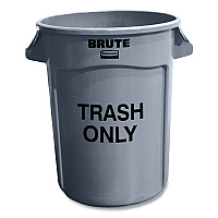 Rubbermaid Commercial Vented Round Brute Container, "Trash Only" Imprint, 32 gal, Plastic, Gray (RCP263294GRA)