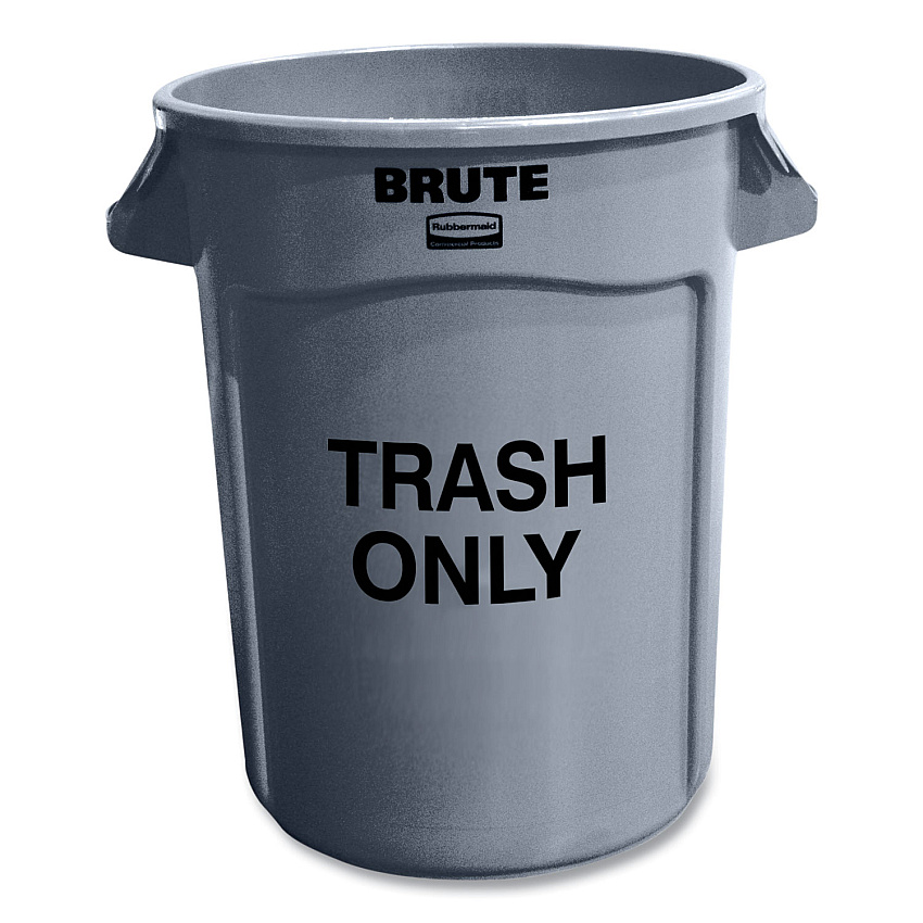 Rubbermaid Commercial Vented Round Brute Container, "Trash Only" Imprint, 32 gal, Plastic, Gray (RCP263294GRA)