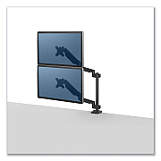 Fellowes Platinum Series Dual Stacking Arm for 27" Monitors, 360 deg Rotation, 180 deg Tilt, 360 deg Pan, Black, Supports 22 lb (8043401)