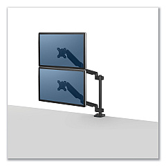 Fellowes Platinum Series Dual Stacking Arm for 27" Monitors, 360 deg Rotation, 180 deg Tilt, 360 deg Pan, Black, Supports 22 lb (8043401)