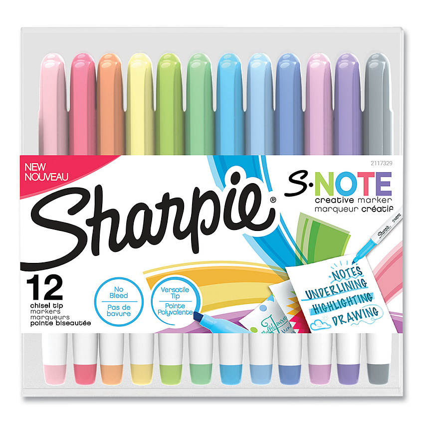 Sharpie S-Note Creative Markers, Assorted Ink Colors, Chisel Tip, Assorted Barrel Colors, 12/Pack (SAN2117329)