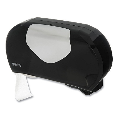 San Jamar Twin 9" Jumbo Bath Tissue Dispenser, Summit, 20.07 x 5.88 x 11.9, Black/Faux Stainless Steel (SJMR4070BKSS)