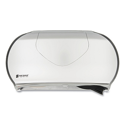 San Jamar Twin 9" Jumbo Bath Tissue Dispenser, Summit, 19.25 x 6 x 12.25, Faux Stainless Steel (SJMR4070SS)