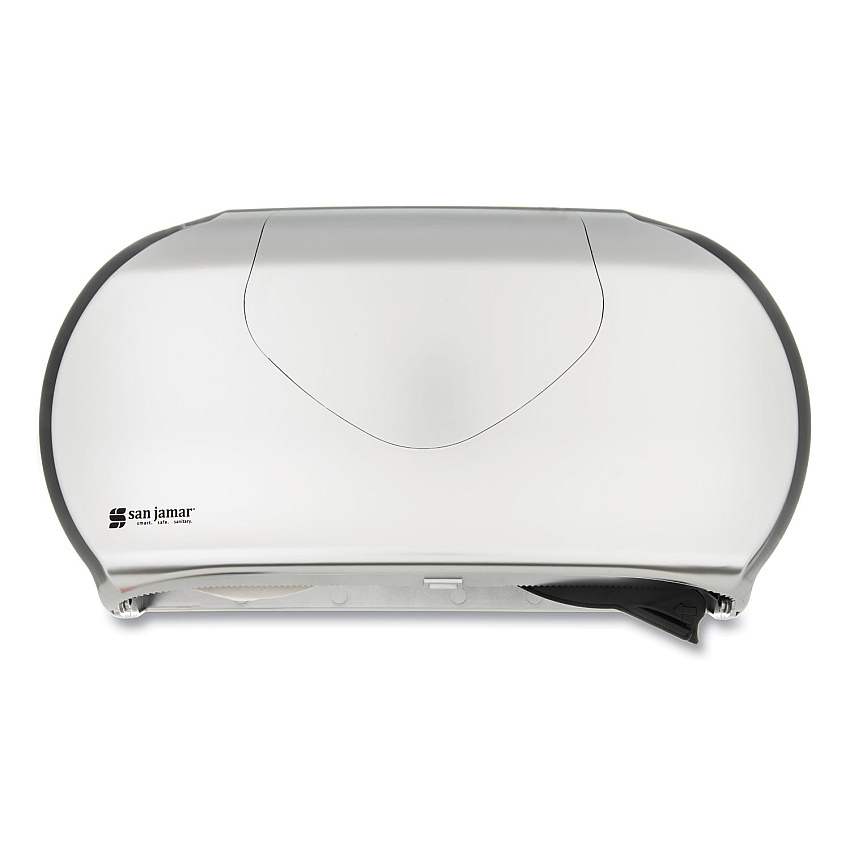San Jamar Twin 9" Jumbo Bath Tissue Dispenser, Summit, 19.25 x 6 x 12.25, Faux Stainless Steel (SJMR4070SS)