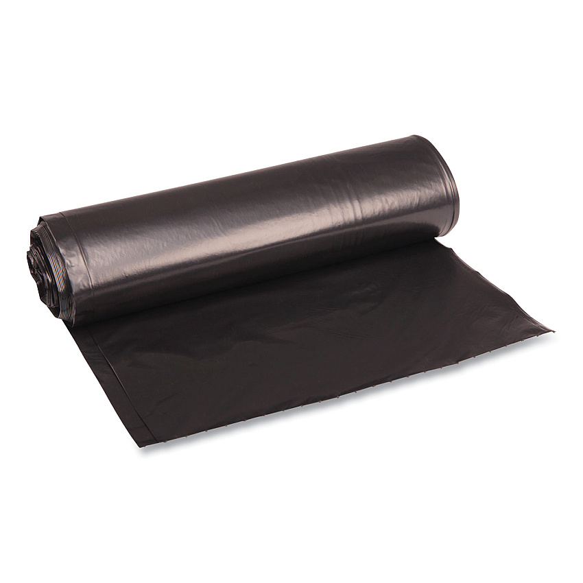 Boardwalk Recycled Low-Density Polyethylene Can Liners, 33 gal, 1.2 mil, 33" x 39", Black, Perforated, 10 Bags/Roll, 10 Rolls/Carton (BWK516)