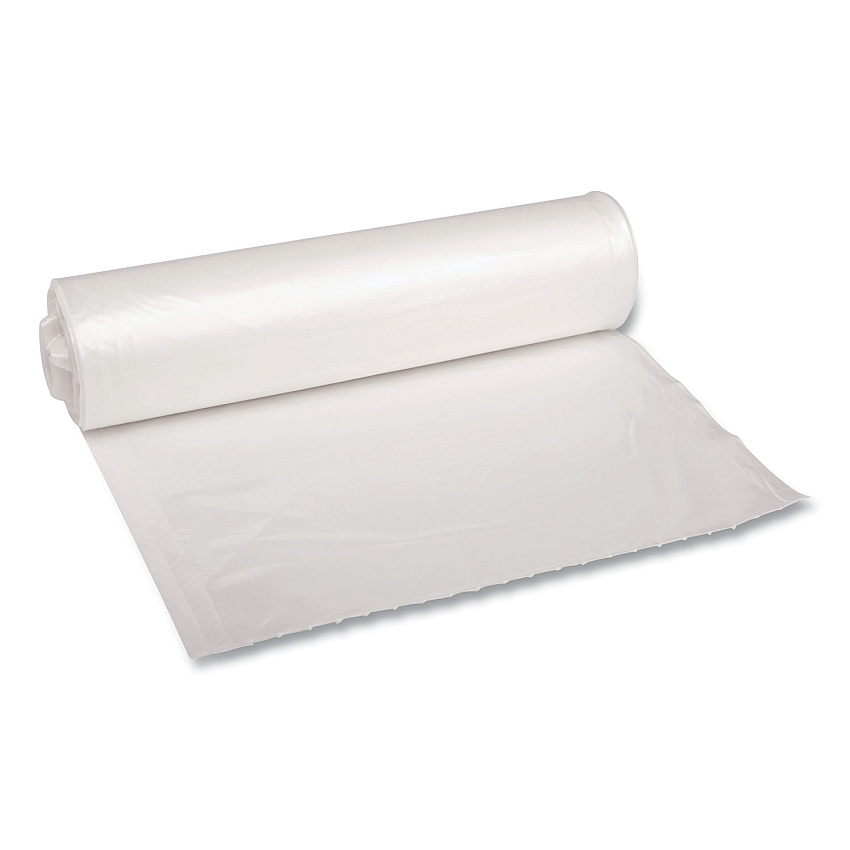 Boardwalk Recycled Low-Density Polyethylene Can Liners, 33 gal, 1.4 mil, 33" x 39", Clear, Perforated, 10 Bags/Roll, 10 Rolls/Carton (BWK534)