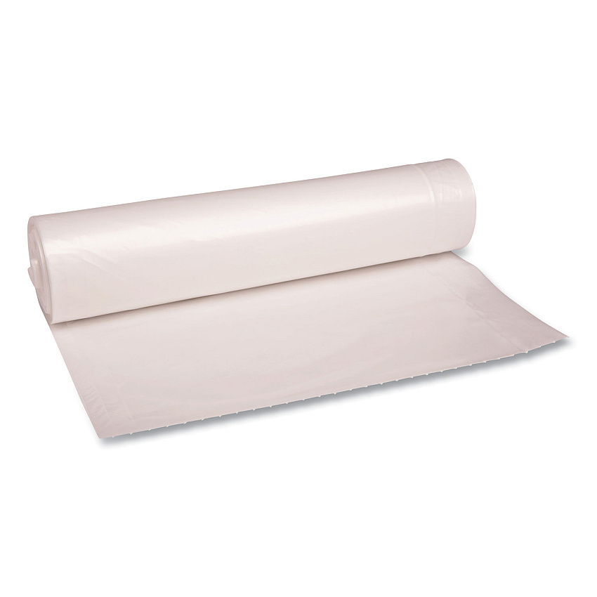 Boardwalk Recycled Low-Density Polyethylene Can Liners, 56 gal, 1.4 mil, 43" x 47", Clear, Perforated, 10 Bags/Roll, 10 Rolls/Carton (BWK536)