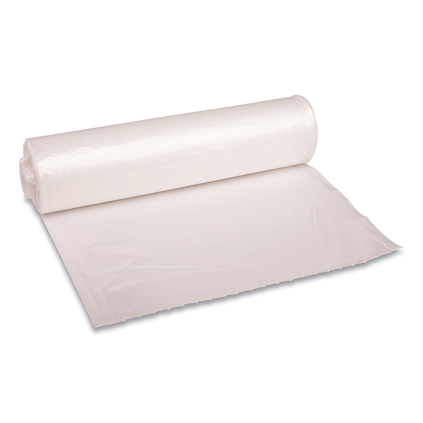 Boardwalk Recycled Low-Density Polyethylene Can Liners, 33 gal, 1.1 mil, 33" x 39", Clear, Perforated, 10 Bags/Roll, 10 Rolls/Carton (BWK530)